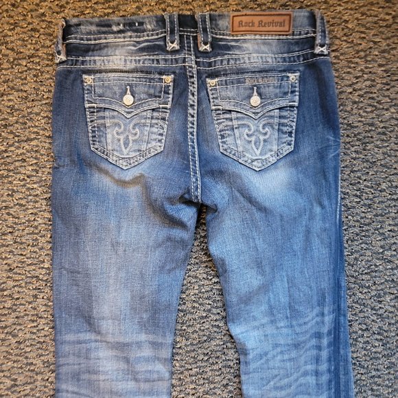 Rock Revival Mandell Easy Boot Jeans Size 29 Embroidered Pocket Rocks - Picture 13 of 15